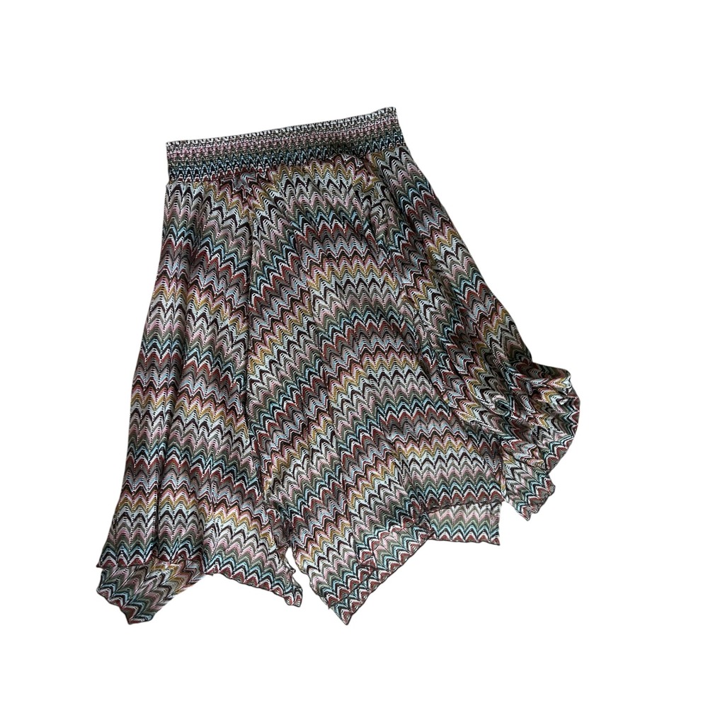 John Paul Richard Chevron Knit Handkerchief Hem Skirt Multi Color Smocked Large